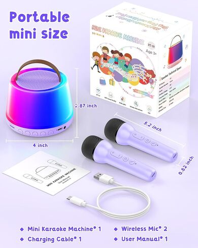 آلة كاريوكي صغيرة للأطفال، مكبر صوت بلوتوث محمول مع 2 ميكروفونات لاسلكية وإضاءة LED، هدايا عيد ميلاد للفتيات بعمر 4 5 6 7 8 9 10 11 12 عامًا، ألعاب آلة كاريوكي للأطفال، وردي in Saudi Arabia