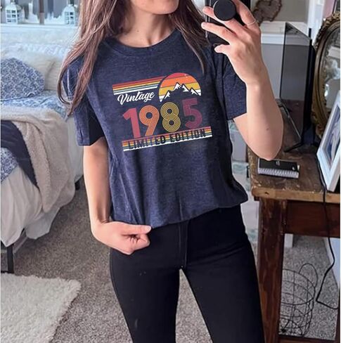 قمصان عيد الميلاد الأربعين للنساء خمر 1984 جرافيك تي شيرت حفلة عيد ميلاد هدية رسالة طباعة تي شيرتات قصيرة الاكمام in Kuwait