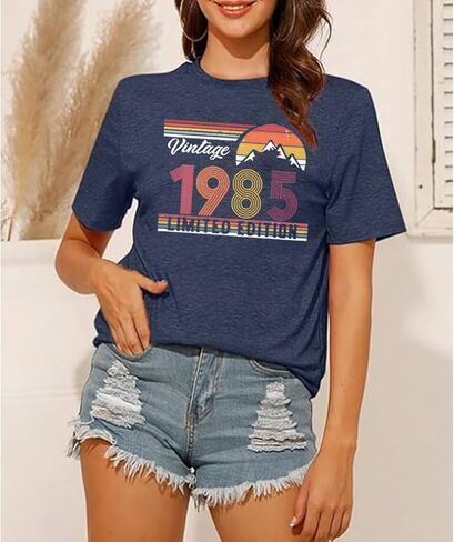 قمصان عيد الميلاد الأربعين للنساء خمر 1984 جرافيك تي شيرت حفلة عيد ميلاد هدية رسالة طباعة تي شيرتات قصيرة الاكمام in Kuwait