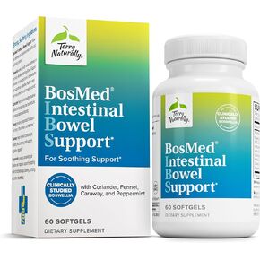 Terry Naturally BosMed Intestinal Bowel Support - Digestive & Intestinal Support Supplement - Bowel Health Supplement - Gut Health Support with Coriander, Fennel, Carraway & Peppermint - 60 Softgels
