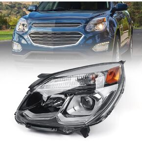 FIONE Headlight Compatible with Chevy Equinox 2016 2017 Replacement Halogen Headlights Left Driver Side LH Chrome Housing Headlamp(Not Include HighLow beam bulbs