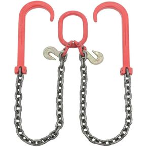 Mytee Products Grade 80 V Bridle Chain, Tow Recovery G80 3/8" x 3' Chain 7100# Lbs, Two 15" J-Hook & Eye Cradle Grab Hook