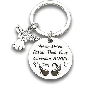New Driver Key Ring Gift Sweet Guardian Angel Keychain Never Drive Faster Than Your Angel Can Fly Keychain Charm for Women Girls Boys
