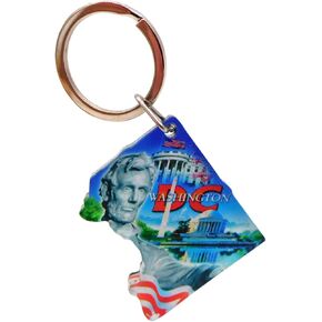 Washington DC Acrylic Fob with Metal Key Ring keychain Map Vacation Souvenir, Made in the USA