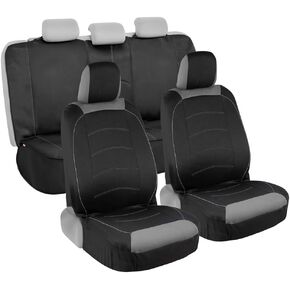 Motor Trend Two Tone Premium Front Seat Covers with Waterproof Rear Protector – with Extended Bench Side Coverage for Car, Truck, Van, and SUV