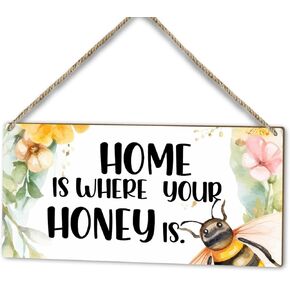 Don't Worry Bee Happy Sign, Wood Door Hanging Plaque Shelf Decor, Home Farmhouse Rustic Bee Flower Door Decor Wooden Sign, Wall Art Kitchen Decor Porch Hallway Summer Spring Gift-39