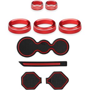 Auovo Cup Holder Insert Liner AC Knob Cover Compatible with Volkswagen Jetta Accessories 2013-2018 Anti Dust Cup Console Door Mats Air Conditioning Knob Trims Air Climate Control Rings (Red, 13-18A)