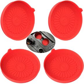 Car Coasters for Cup Holders, 4 pcs Universal 3 inch Silicone Soft Cup Holder Coasters for Car Decor, Universal Car Cup Holder Insert Coaster Car Interior, Fit for Most Cars (Red)