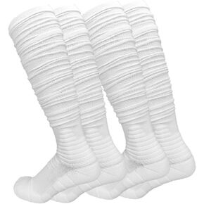 2 Packs Scrunch Football Socks Ultra Long Combed Cotton With Ankle Support Padded Knee High Socks Youth Adult (Medium, black)