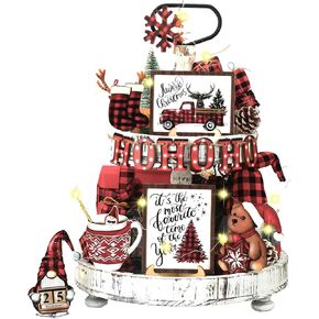 13 قطعة عيد الميلاد صينية ديكور مجموعة عيد الميلاد الأسود والأحمر منقوشة جنوم خشبية علامات الطاولة الأيائل ندفة الثلج شجرة شاحنة جوارب ريفي مزرعة الشتاء صواني ديكور للمنزل مطبخ in Kuwait