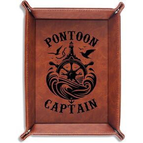 INNObeta Pontoon Boat Accessories, Pontoon Boat Gifts, Valet Tray for Male, Men, Bedside Tray with Keychain - Pontoon Captain