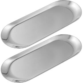 Versatile Stainless Steel Decorative Tray for Bathroom, Vanity, Kitchen, Serving, and More (Silver, 2-Pack)