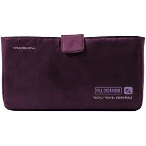 Travelon World Travel Essentials 7-Day AM/PM Push Button Pill Case, BlackBerry