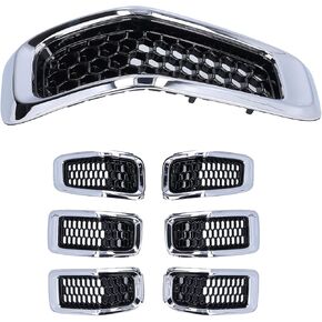 Cherokee Front Grill,Cherokee Grill Inserts,Cherokee Accessories,A Grille 7Pcs Front Grille Inserts Grill Guard Trim Accessory Fit For Cherokee 2014-2018 Chromeplate Frame(chrome frame)