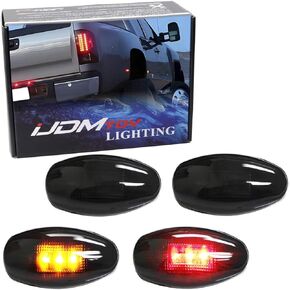 iJDMTOY Smoked Lens Amber/Red LED Rear Bed Side Marker Lights Set Compatible With Chevrolet Silverado GMC Sierra 2500 3500 HD Dually Truck Double Wheel Side Fenders