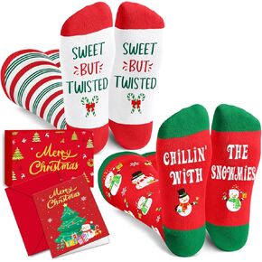 HAPPYPOP Christmas Gifts Stocking Socks for Teen Girls - Elf Knee High Santa Socks for Women with Card