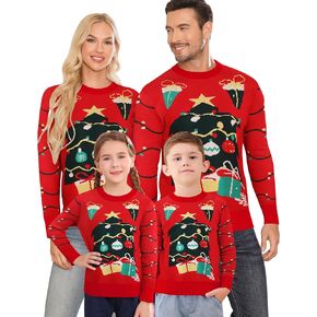 LecGee مطابقة الأسرة عيد الميلاد البلوزات الرنة ندفة الثلج القبيحة متماسكة البلوز كم طويل Crewneck عيد الميلاد عطلة البلوز