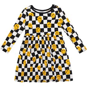 Toddler Girls Dress-Viscose Made from Bamboo, Soft Long Sleeve Dress for Little Girl Fall Clothes with Pocket