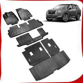 متوافق مع Nissan Pathfinder 8 passanger أرضية حصيرة مسند الظهر وبطانة صندوق السيارة 2024 2023 2022، ملحقات مقاومة للماء لجميع الأحوال الجوية لباثفايندر