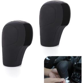 Pack-2 Car Shift Knob Cover, Dust and Scratch Proof Protective Cover for All Seasons, Soft Silicone Side Opening Design Perfect Fit Cleanable and Reusable Cover, Universal for Cars (Black)