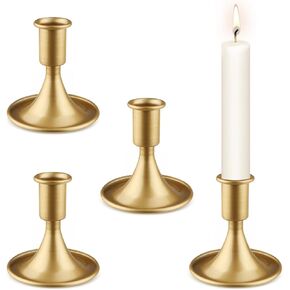 4 Pcs Candle Sticks Metal Candle Holders Short Skinny Candlestick Holders Candle Stand Table Centerpieces for Thanksgiving Wedding Party Home Dinning Holiday Decor - Gold