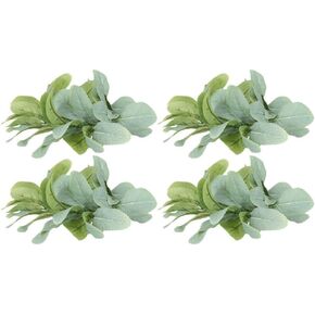 Kichvoe Artificial Lambs Ear Wreath Eucalyptus Candle Rings Wreaths Easter Decor Pillars Candle Holder Boho Wreath Pillar Candle Holder Spring Table Decoration 4pcs
