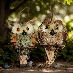 2 Pcs Handmade Hanging Owl Ornament - Creativity Straw Ornaments Brown Owl Decor Gifts Natural Material Suitable for Home Living Room Office Christmas Trees Halloween by QadiraQian Owl Ornaments in Saudi Arabia