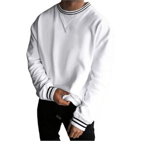 Verdusa Men's Round Neck Long Sleeve Sweatshirt Striped Hem Drop Shoulder Pullover Shirt Tops