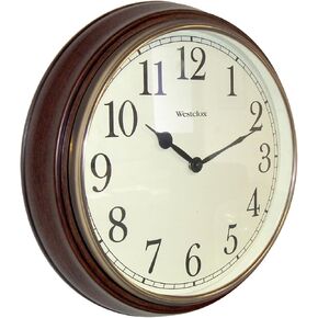 Westclox 73004P Round Woodgrain Clock, 15.5-Inch, Dark