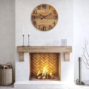 BEW 24 in Large Wall Clocks, Farmhouse Herringbone Wood Wall Clock Battery Operated, Rustic Country Style Shabby Chic Decorative Wall Clock Silent for Bedroom, Kitchen, Office, Living Room Decor