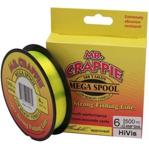 Mr. Crappie MC6HV Mega Spool Line, 6-Pound, 1500-Yard, Hi-Viz