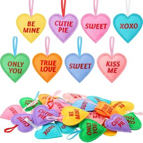 24 Pieces Valentines Felt Heart Ornaments Valentine's Day Felt Hearts Decor Colorful Hanging Valentines Day Tree Decor Heart Shaped Baubles for Wedding Party Decoration DIY Crafts