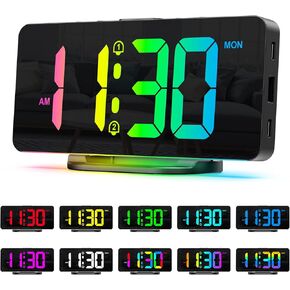ORIA RGB Digital Alarm Clock, Colorful Digital Clock for Bedroom, 7'' Bedside Clock with Ambient Light, 11 Color Modes, Dual Alarms, Adjustable Brightness, 2 USB Ports, for Home, Office