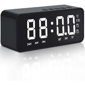 Digital Travel Alarm Clock with Personalized Music Ringtone for Bathroom,Classroom,2 Alarms,LED Clock with Temperature for Bedrooms Heavy Sleepers Kids Travel Compact Clock (Black)