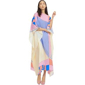 Designer Boat Neck Style Calf Length Casual Wear Women’s Softy Silk Printed Kaftan, Printed Kaftan, Party Wear Dress, Indian Summer Caftan Red and Purple, One Size