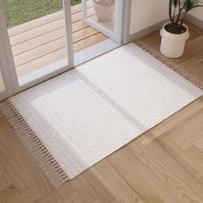 Boho Runner Rugs for Hallway 2'x6' Farmhouse Kitchen Runner Rug Non Slip Washable Carpet Runners for Hallway, Kitchen, Laundry, Bedroom, Entryway, Bathroom (Beige/White)