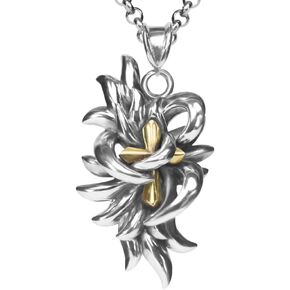 925 Sterling Silver Thorns Flower Cross Pendant Necklace With 25" Chain for Women and Men Gift