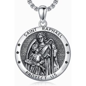 Saint Patron Necklace for Men Women 925 Sterling Silver St Michael/St Benedict/St Jude/St Christopher/Virgin Mary/St Raphael/St Francis Pendant Necklace for Birthday Christmas