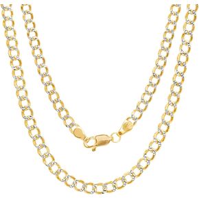 Nuragold 10k Yellow Gold 3.5mm Cuban Chain Curb Link Diamond Cut Pave Two Tone Pendant Necklace, Mens Womens Jewelry 16" 18" 20" 22" 24" 26" 28" 30"