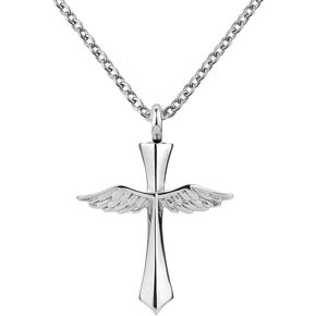 Angel Wings Cremation Cross Urn Necklace for Ashes Keepsake Men Women Jewelry Memorial Dad Mom Grandma Sister Brother Ash Holder Pendant