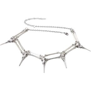 Sacina Gothic Skull Skeleton Choker Necklace, Zinc Alloy Skull Pendant, Goth Halloween Jewelry Gift for Women, Men (Bird Skull)