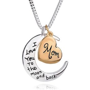 Blerameng I Love You to the Moon and Back Necklace,Mother Thanksgiving Christmas Gift Necklace,Valentine's Day Mother's Day Pendant for Mother