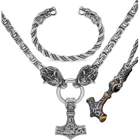 VikingsBrand Handmade Stainless Steel Thor’s Hammer Necklace with Wolf Heads – Mjolnir Pendant, Viking Gifts for Men – Norse Jewelry for Men – Authentic Scandinavian Men’s Accessories