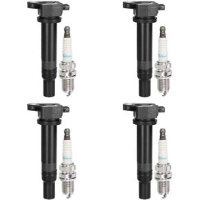 Vplus Set of 4 Spark Plugs and Coil Packs Kit UF499 27301-26640 & 7090 BKR5EGP Compatible with Kia Rio Rio5 Rondo Hyundai Accent 2006-2011 1.6L l4, C1543