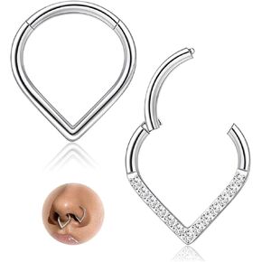Besteel 𝑮23 𝑻𝒊𝒕𝒂𝒏𝒊𝒖𝒎 Septum Rings Daith Rook Piercing Jewelry Gold Hypoallergenic Teardrop Nose Rings Hoops Clicker Cartilage Helix Tragus Earrings 16G 10MM 𝟐 𝑷𝒄𝒔 Silver Black
