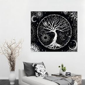 GOGLAM Moon Phase Tree of Life Tapestry Aesthetic, Boho Mandala Tapestry Wall Hanging, Bohemian Wall Art for Living Room Dorm (51.2x59.1in)