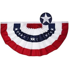 FRF FLAG American Flag Bunting 3x6 Ft, Made in USA, Embroidered Patriotic Bunting Flags, 4th of July Bunting Outdoor, with 3 Brass Grommets