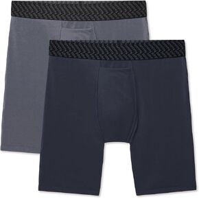 Tommy John Men’s Boxer Brief 8" - 2 pack - Underwear - Cotton Basics Boxers with Supportive Contour Pouch - Naturally Breathable Stretch Fabric (Dress Blues/Turbulence, Small)