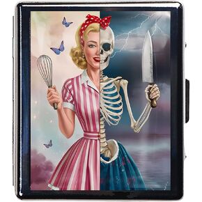 7 Days Chromed Shiny Silver Pill Organizer with Mirror Inside Has 8 Separate Compartments Rectangle Cute Travel Pill Organizer for Purse 7 Days Pill Box Pill Case (The Skeleton Under The Moon)