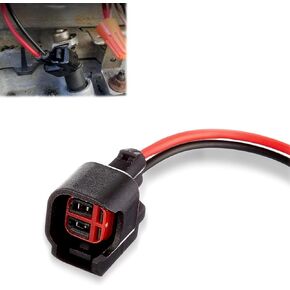 Pack-2 Car Fuel Injector Adapter, EV6 EV14 Injector Connector with Wire, Automotive Repair Part, Connector Plug Harness Pigtail, Universal for Most Cars, Trucks, SUVs (Black)